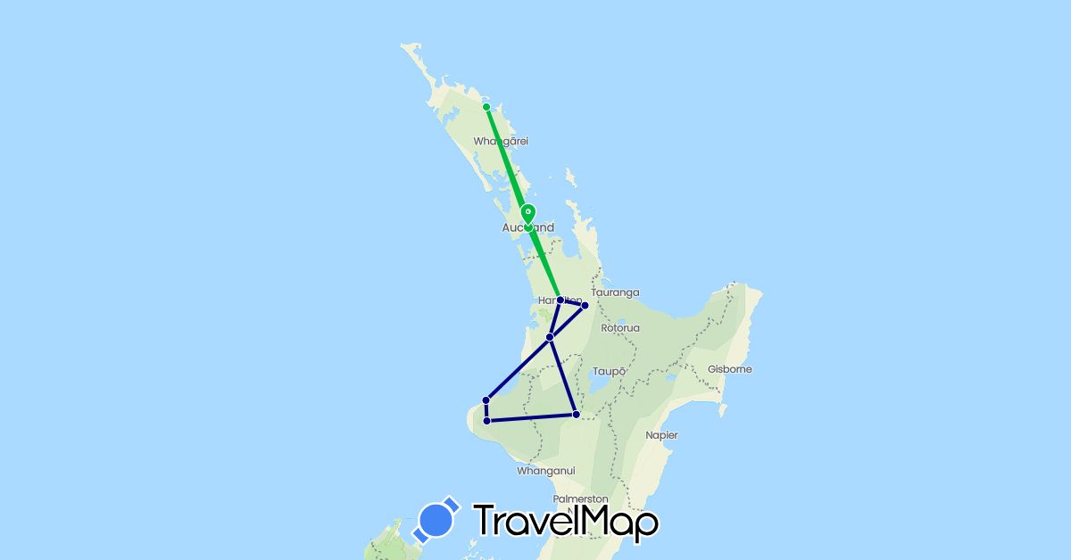 TravelMap itinerary: driving, bus in New Zealand (Oceania)