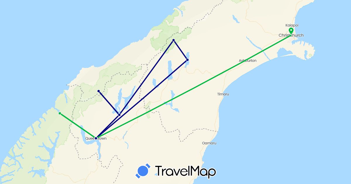 TravelMap itinerary: driving, bus in New Zealand (Oceania)